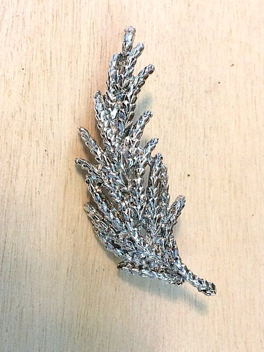 Vintage 3" Silver Tone Pine Branch Statement Brooch Pin